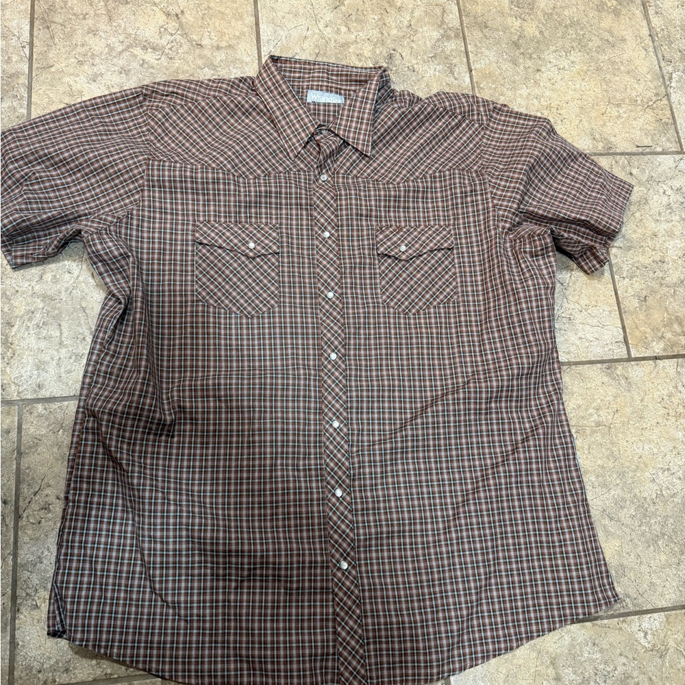 Wrangler wrancher NWT Men's Brown Plaid Button Down Shirt western 2x XXL